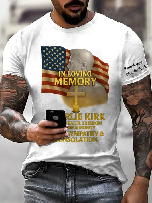 Men’s In Memory Of Charlie Kirk Printed Vintage Fashion Loose Short Sleeve T-Shirt White / S