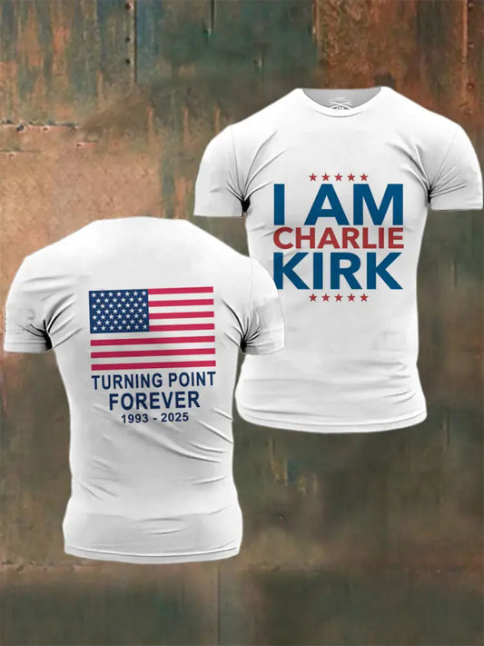 Men’s In Memory Of Charlie Kirk Printed Vintage Fashion Loose Short Sleeve T-Shirt White / S