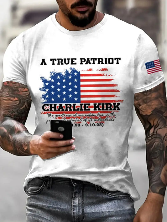 Men’s In Memory Of Charlie Kirk Printed Vintage Fashion Loose Short Sleeve T-Shirt White / S
