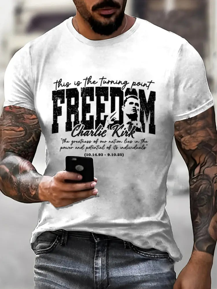 Men’s In Memory Of Charlie Kirk Printed Vintage Fashion Loose Short Sleeve T-Shirt White / S
