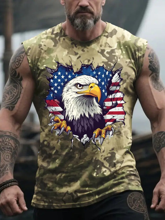 Men’s Independence Day 3D Printed Vests Army Green / S