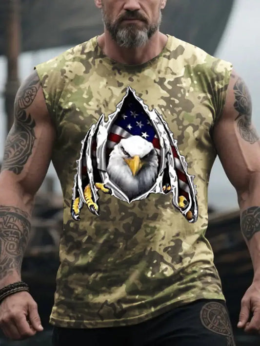 Men’s Independence Day 3D Printed Vests Army Green / S