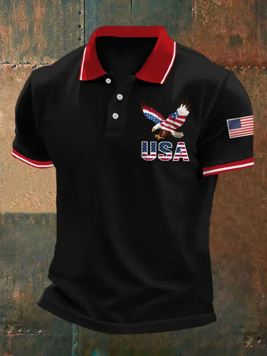 Men’s Independence Day American Flag Bald Eagle Print Casual Top Black / S