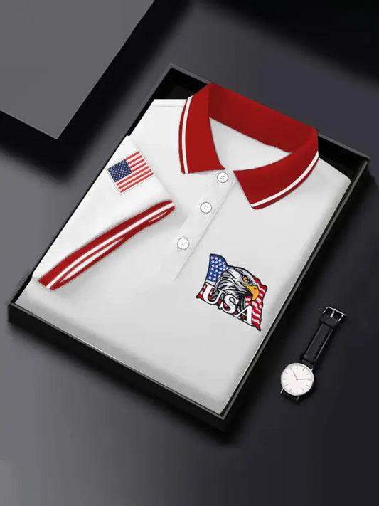 Men’s Independence Day American Flag Bald Eagle Print Casual Top White / S
