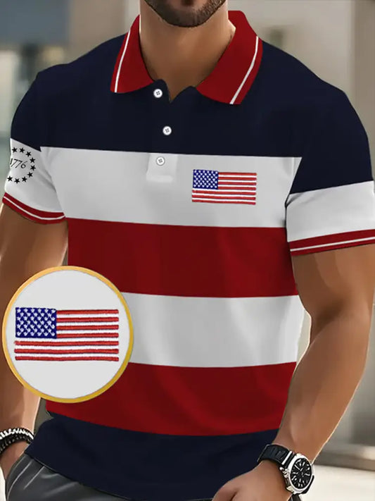 Men’s Independence Day American Flag Colorblock Stripes Print Casual Top Navy Blue / S