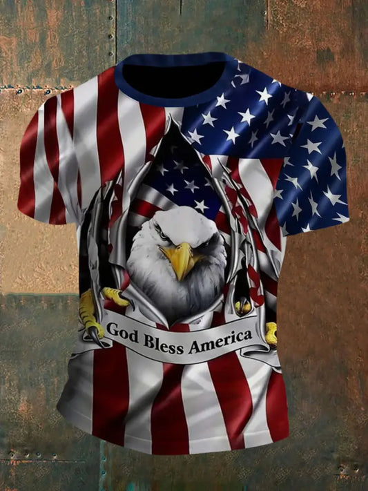 Men’s Independence Day American Flag Eagle Print Casual Short Sleeve T-Shirt As picture / S
