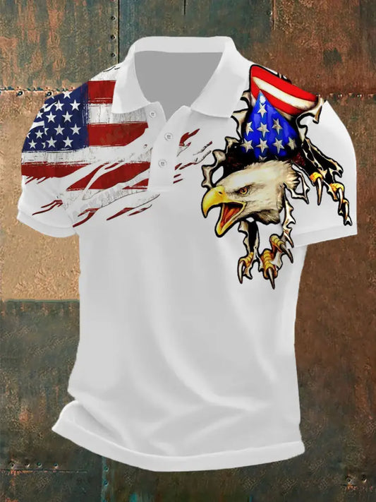 Men’s Independence Day American Flag Eagle Print Casual Short Sleeve Top White / S
