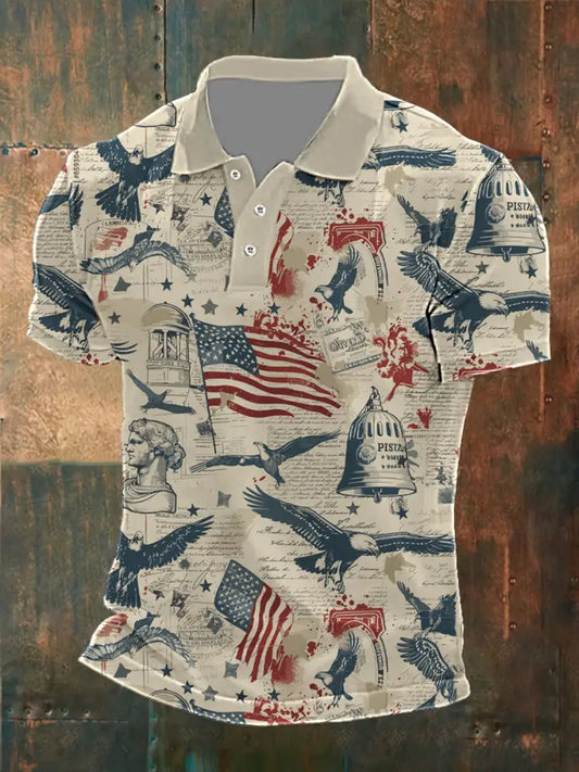 Men’s Independence Day American Flag Eagle Printed Shirt As picture / S