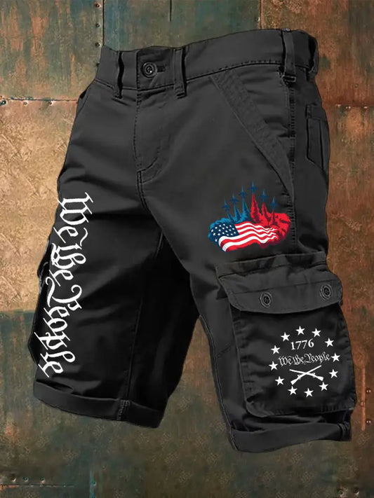 Men’s Independence Day American Flag Jet Planes Print Casual Shorts Black / S
