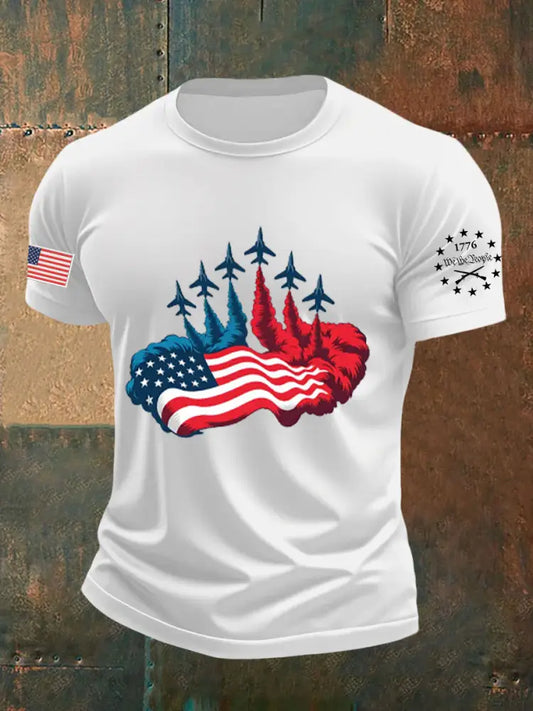 Men’s Independence Day American Flag Jet Planes Print Casual T-shirt White / S