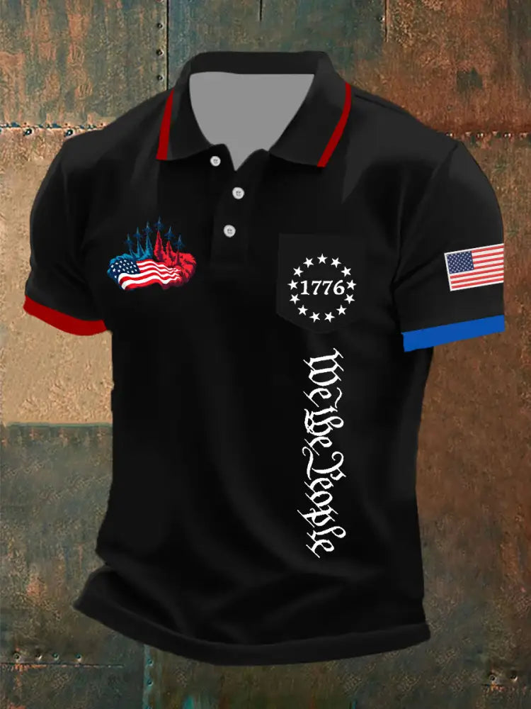 Men’s Independence Day American Flag Jet Planes Print Casual Top Black / S