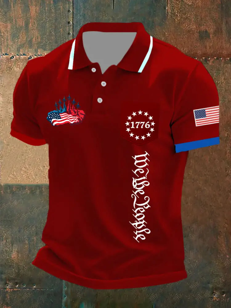 Men’s Independence Day American Flag Jet Planes Print Casual Top Red / S