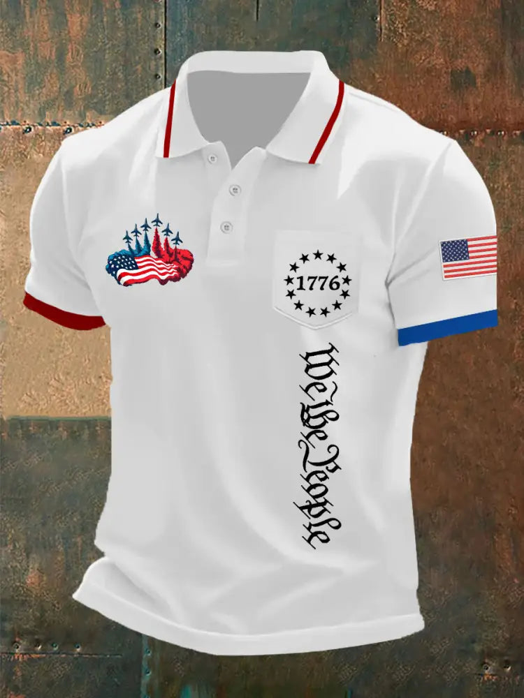Men’s Independence Day American Flag Jet Planes Print Casual Top White / S