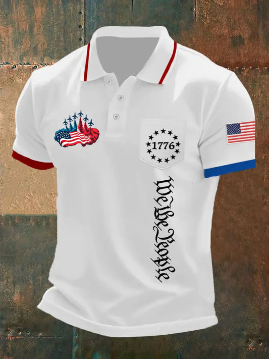 Men’s Independence Day American Flag Jet Planes Print Casual Top White / S