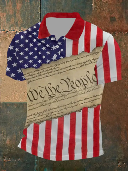 Men’s Independence Day American Flag Print Casual Short Sleeve Top As picture / S