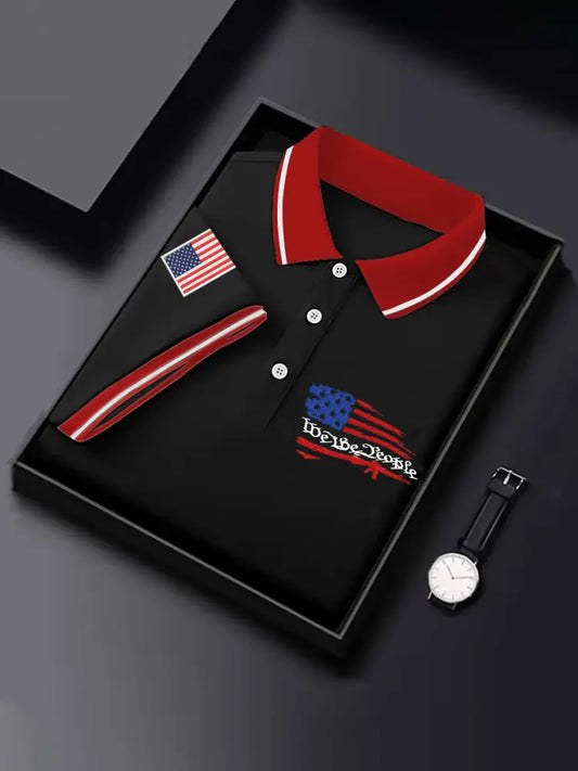 Men’s Independence Day American Flag Print Casual Top Black / S