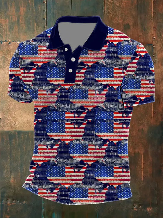 Men’s Independence Day American Flag Printed Shirt As picture / S