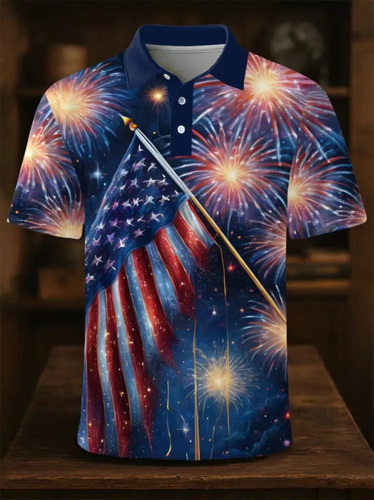 Men’s Independence Day Fireworks Print Button-Down Top As picture / S