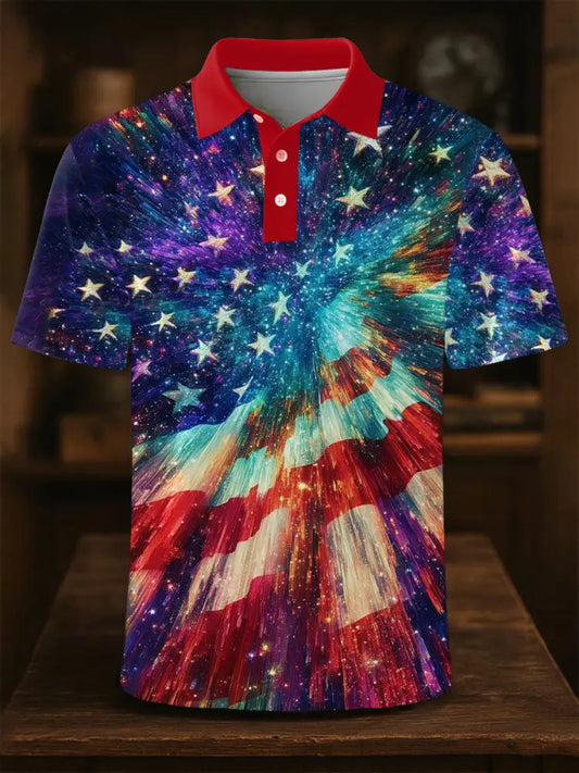 Men’s Independence Day Fireworks Print Button-Down Top As picture / S