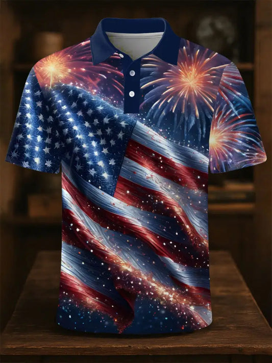 Men’s Independence Day Fireworks Print Casual Button-Down Top As picture / S