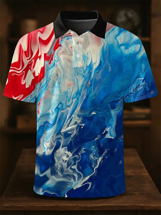 Men’s Independence Day Flag Print Short Sleeve Shirt As picture / S