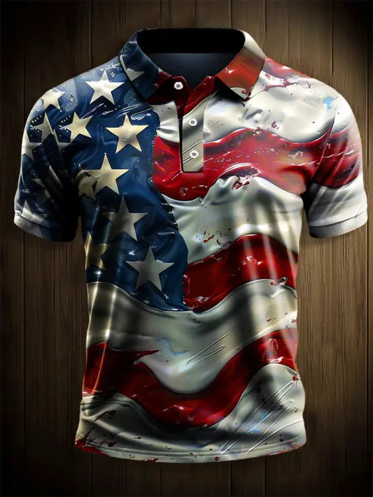 Men’s Independence Day Flag Print Short Sleeve Shirt As picture / S
