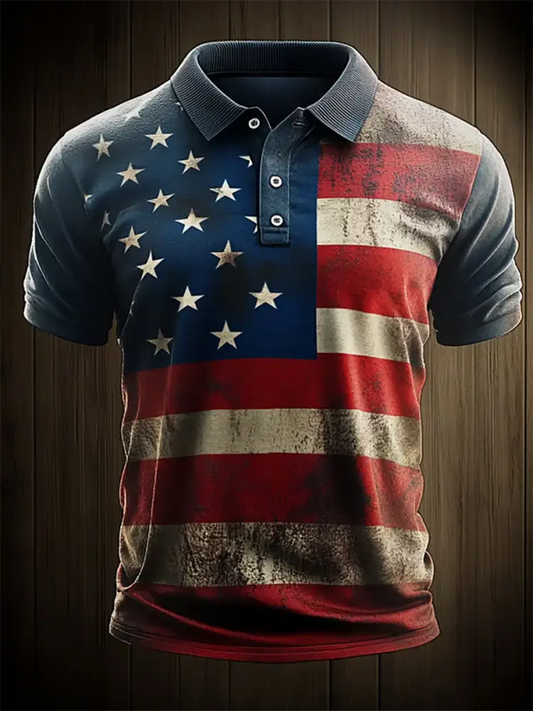 Men’s Independence Day Flag Print Short Sleeve Shirt As picture / S