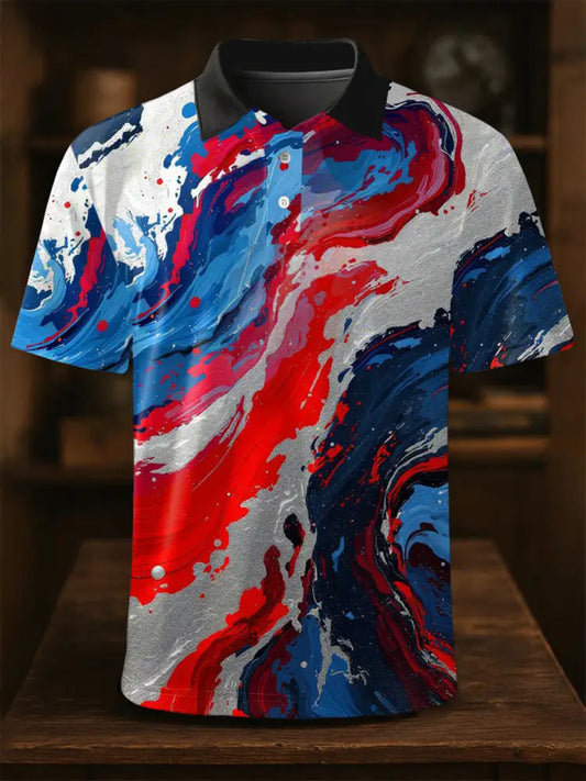 Men’s Independence Day Flag Print Short Sleeve Shirt As picture / S