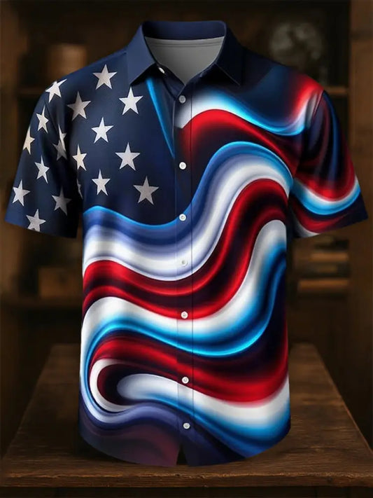 Men’s Independence Day Flag Print short sleeve Shirt As picture / S