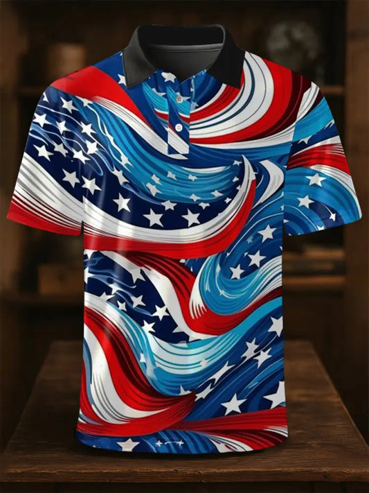 Men’s Independence Day Flag Print Short Sleeve Shirt As picture / S