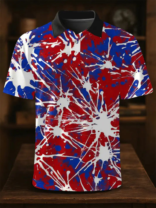 Men’s Independence Day Flag Print Short Sleeve Shirt As picture / S