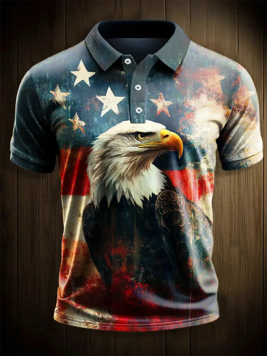 Men’s Independence Day Flag Print Short Sleeve Shirt As picture / S