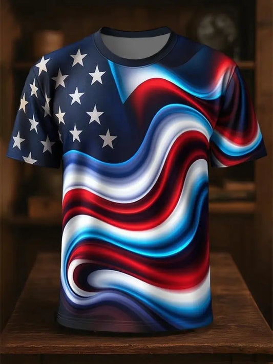 Men’s Independence Day Flag Print short sleeve T-shirt As picture / S