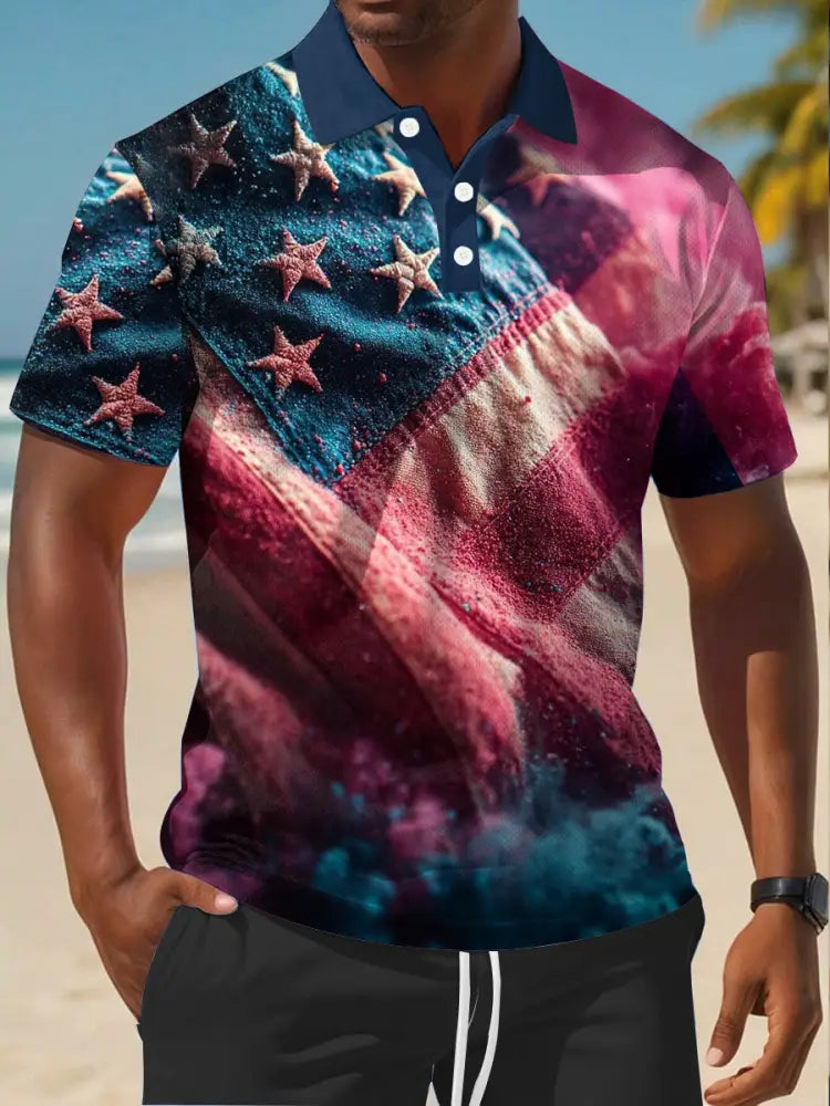 Men’s Independence Day Flag Short Sleeve Shirt As picture / S