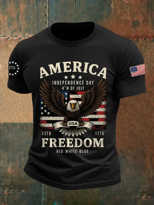 Men’s Independence Day Freedom Bald Eagle Graphic Casual Tee Black / S