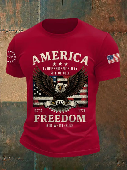 Men’s Independence Day Freedom Bald Eagle Graphic Casual Tee Deep Red / S