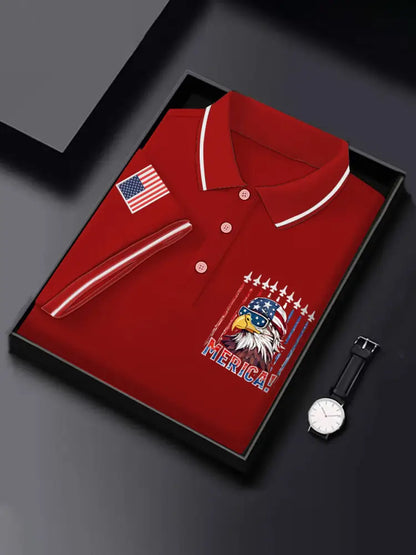 Men’s Independence Day Patriotic Eagle Fighter Jet Airplane American Flag Print Casual Top Red / S