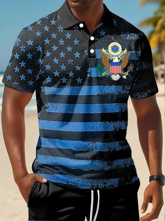 Men’s Independence Day Print short sleeve shirt Blue / S