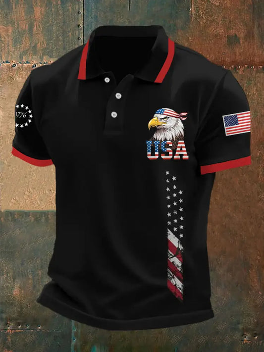 Men’s Independence Day USA Flag Bald Eagle Print Casual Top Black / S
