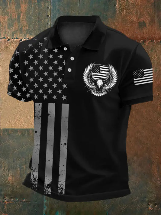 Men’s Independence Day USA Flag Bald Eagle Print Casual Top Black / S