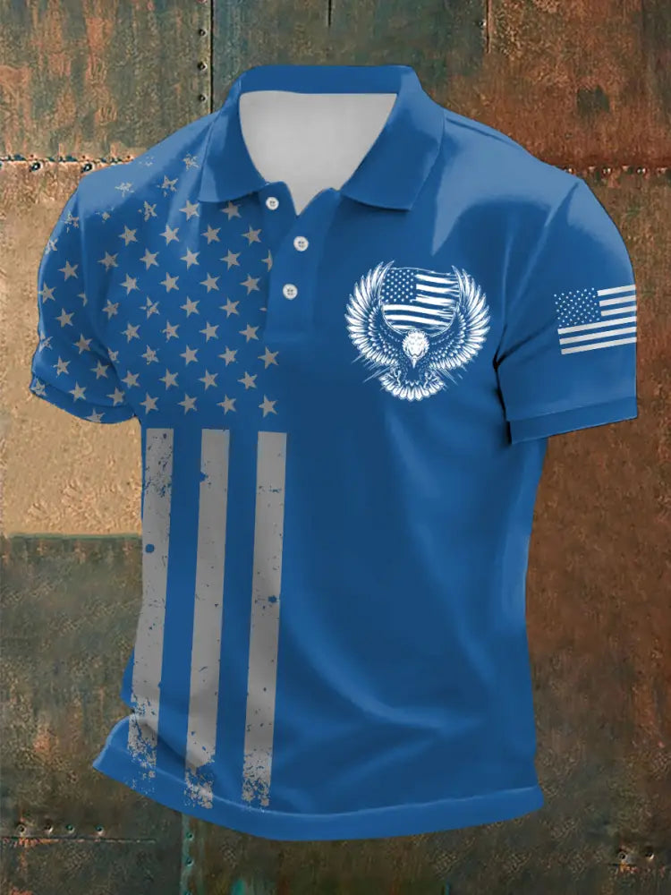 Men’s Independence Day USA Flag Bald Eagle Print Casual Top Blue / S
