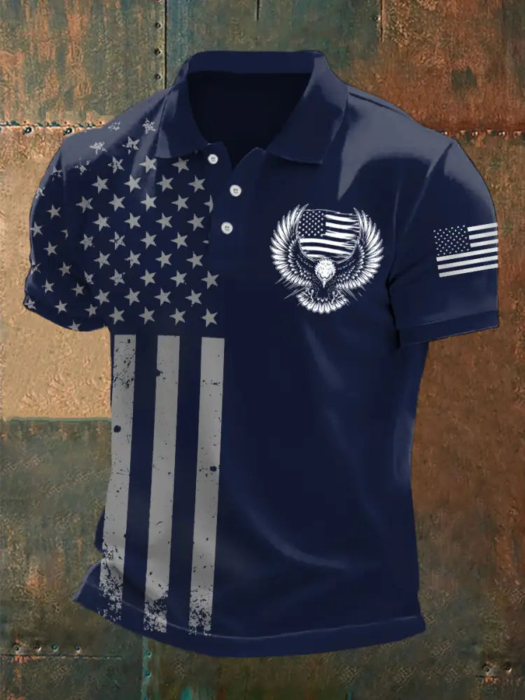 Men’s Independence Day USA Flag Bald Eagle Print Casual Top Navy Blue / S