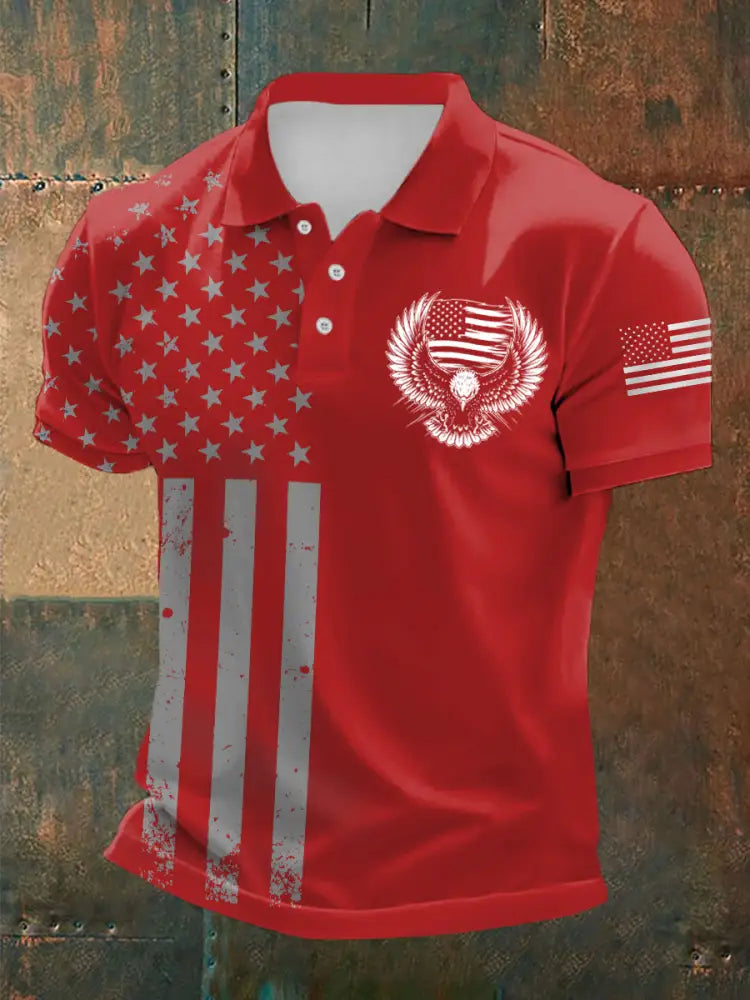 Men’s Independence Day USA Flag Bald Eagle Print Casual Top Red / S