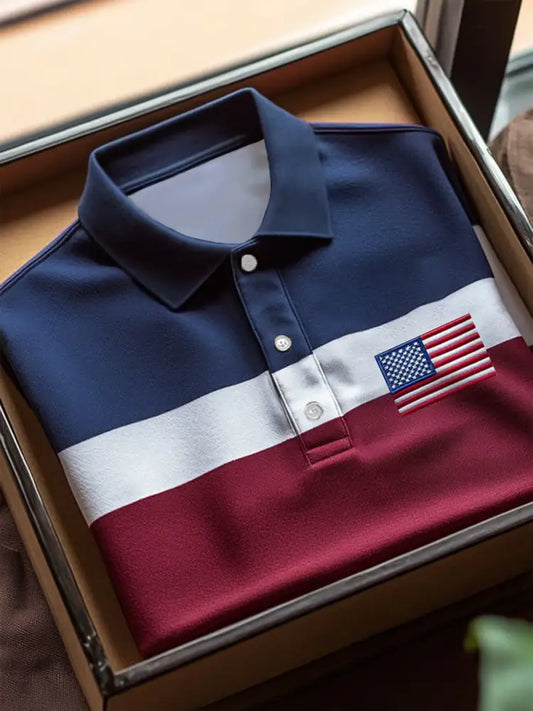 Men’s Independence Day USA Flag Print Casual Top Navy Blue / S