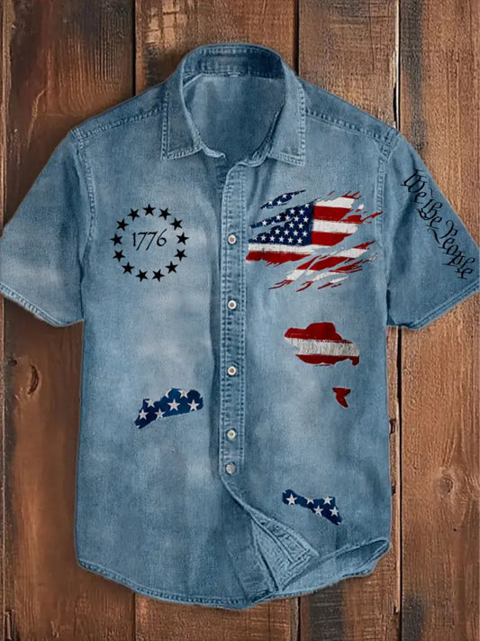 Men’s Independence Day We The People 1776 Short Sleeve Shirt Light Blue / S