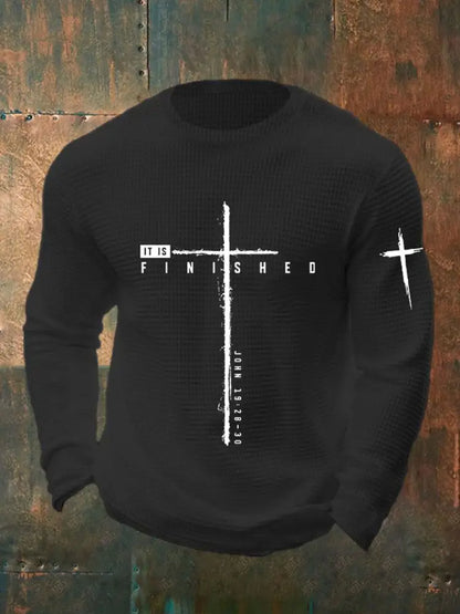 Men’s It Is Finished Cross Waffle Print T-shirt Black / S