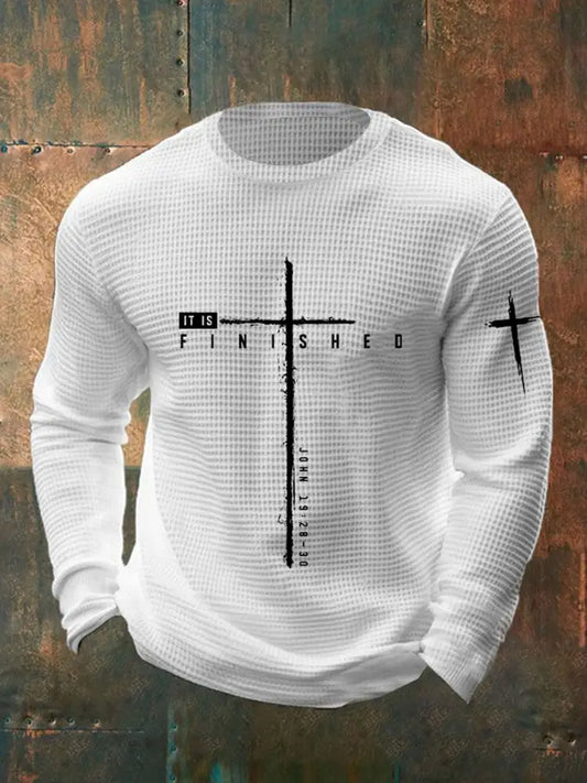 Men’s It Is Finished Cross Waffle Print T-shirt White / S