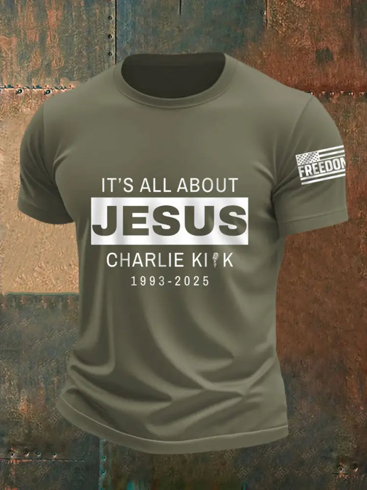 Men’s It’s All About Jesus R.I.P Charlie Kirk Tee Army Green / S