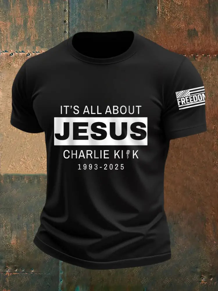 Men’s It’s All About Jesus R.I.P Charlie Kirk Tee Black / S