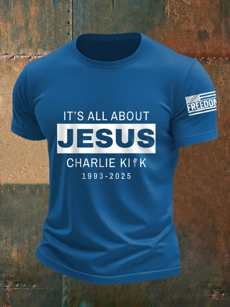 Men’s It’s All About Jesus R.I.P Charlie Kirk Tee Blue / S